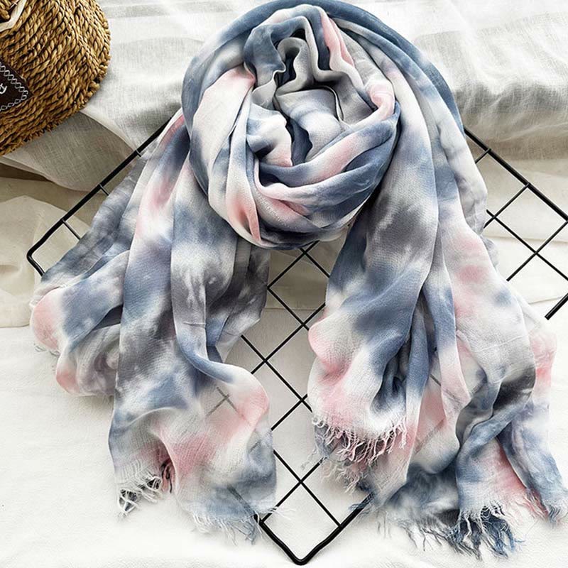 Bufanda fina y ligera con estampado artístico tie-dye para mujer