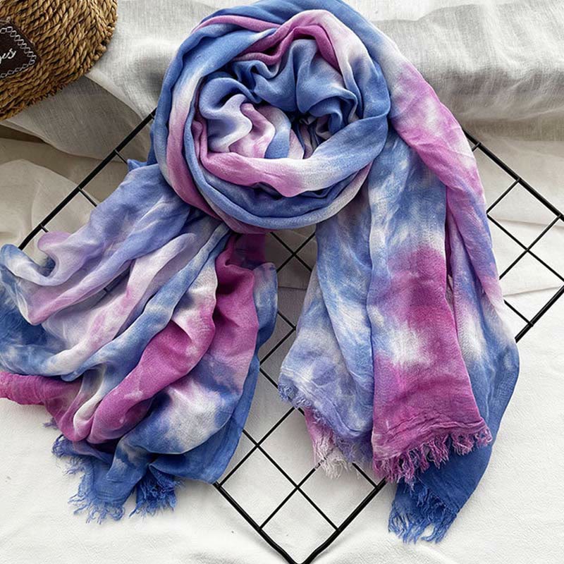 Bufanda fina y ligera con estampado artístico tie-dye para mujer