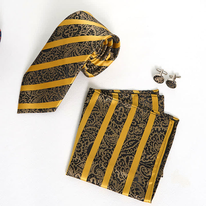 Conjunto de 3 corbatas de cachemira con rayas amarillas para hombre