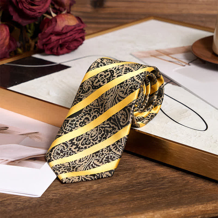 Conjunto de 3 corbatas de cachemira con rayas amarillas para hombre