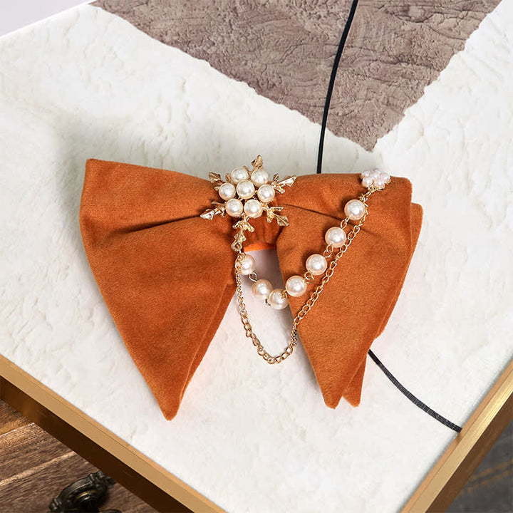 Pajarita de terciopelo con cadena de perlas y copos de nieve para hombre