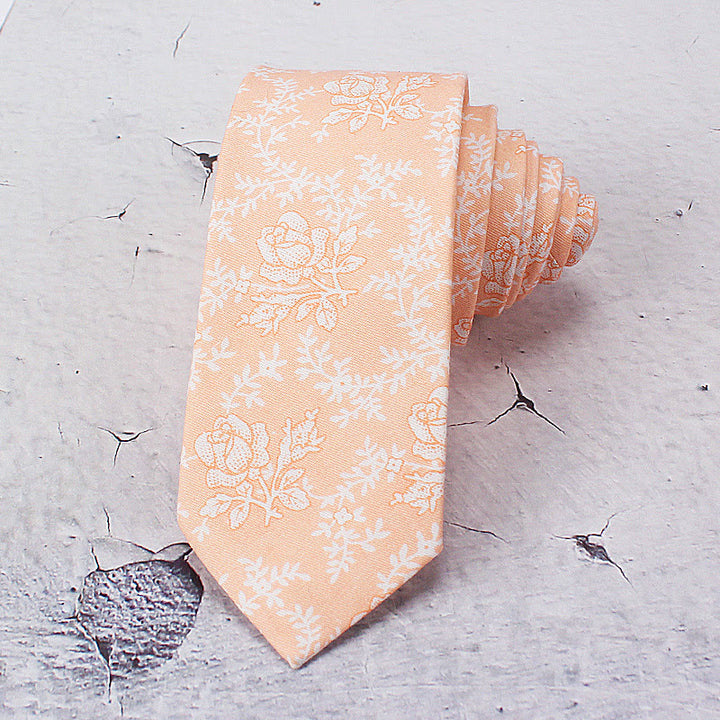 Corbata de poliéster con estampado floral de primavera para hombre - Naranja - image 3