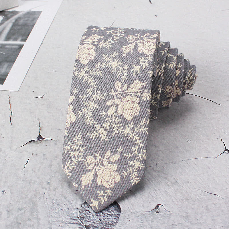 Corbata de poliéster con estampado floral de primavera para hombre - Gris - image 4