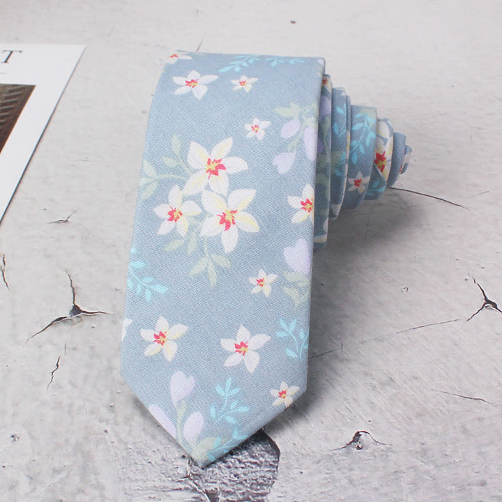 Corbata de poliéster con flores azul claro para hombre