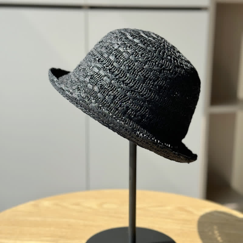 Sombrero de pescador de paja transpirable con borde enrollado unisex