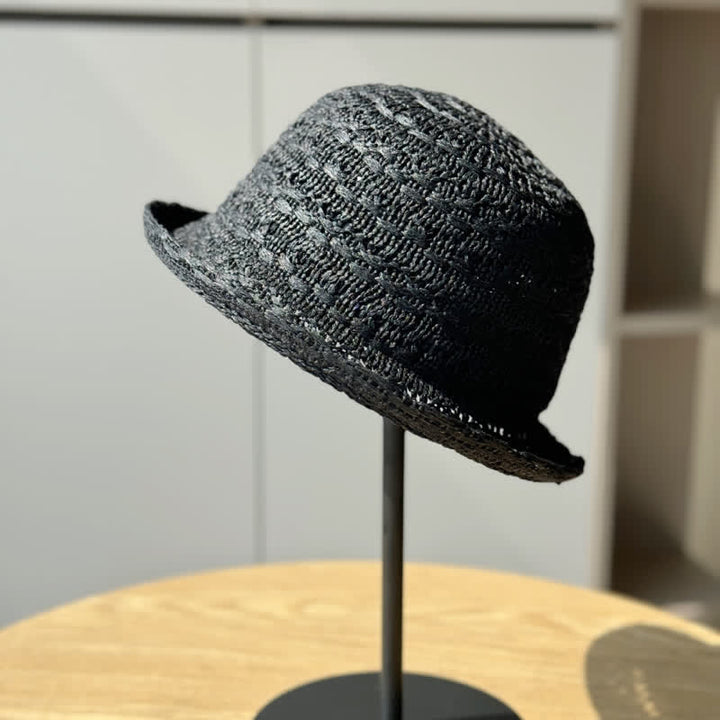 Sombrero de pescador de paja transpirable con borde enrollado unisex