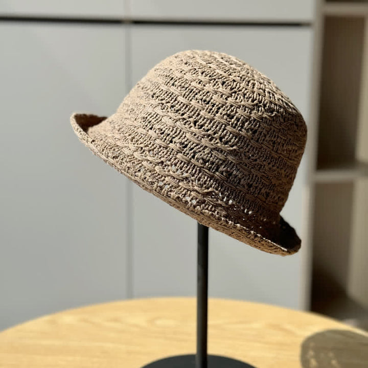 Sombrero de pescador de paja transpirable con borde enrollado unisex