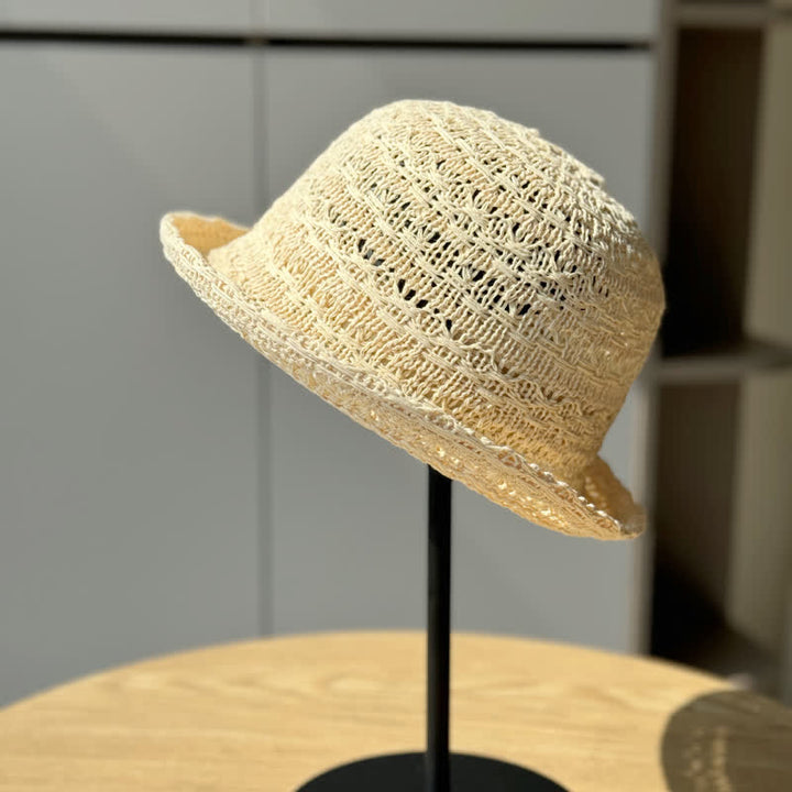 Sombrero de pescador de paja transpirable con borde enrollado unisex