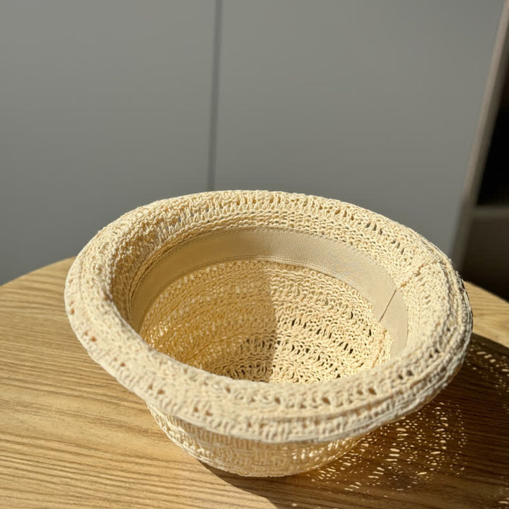 Sombrero de pescador de paja transpirable con borde enrollado unisex