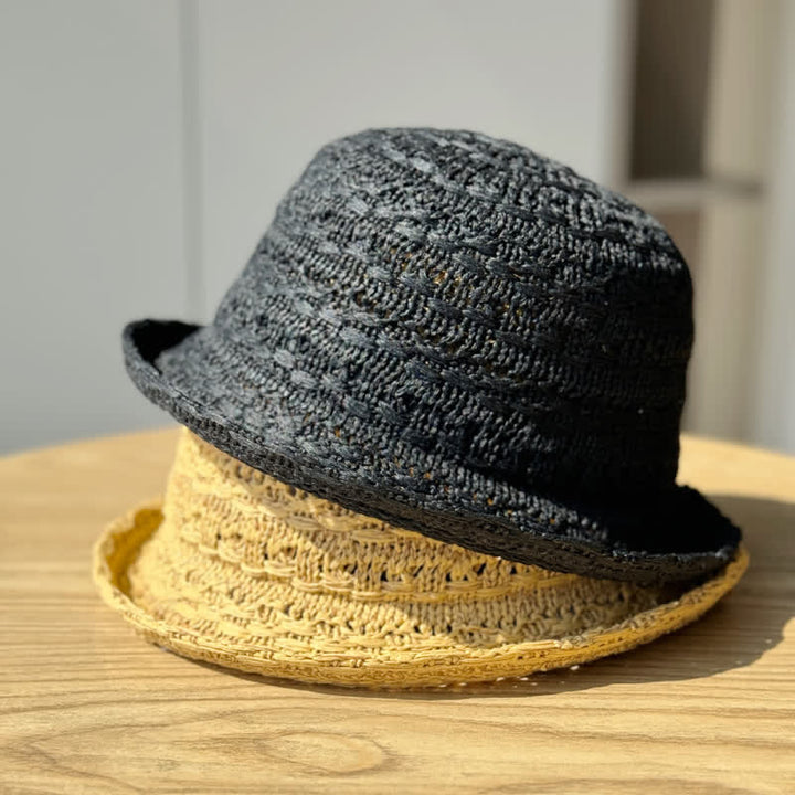 Sombrero de pescador de paja transpirable con borde enrollado unisex