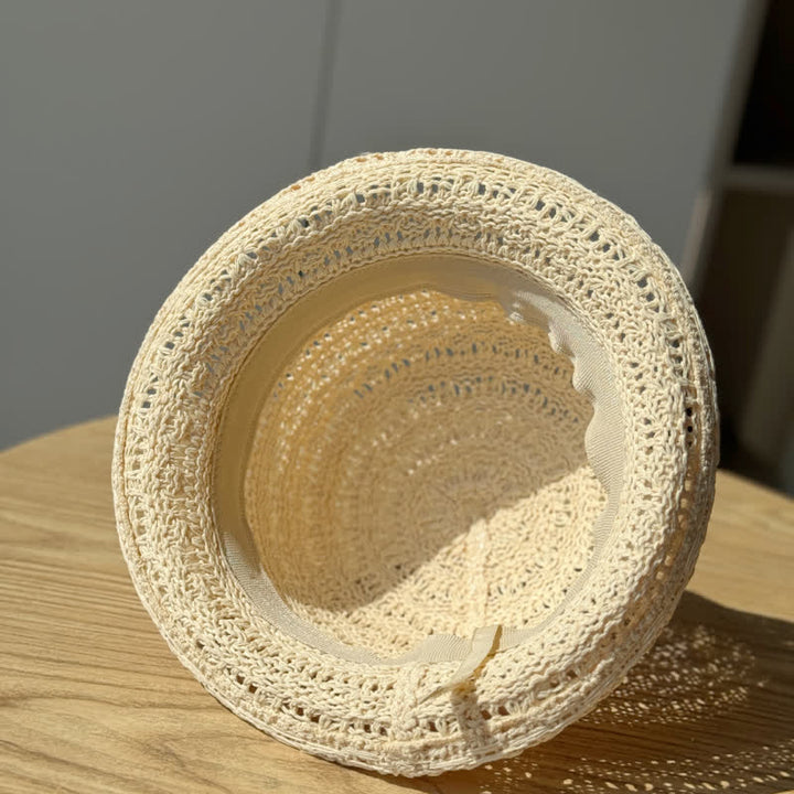 Sombrero de pescador de paja transpirable con borde enrollado unisex