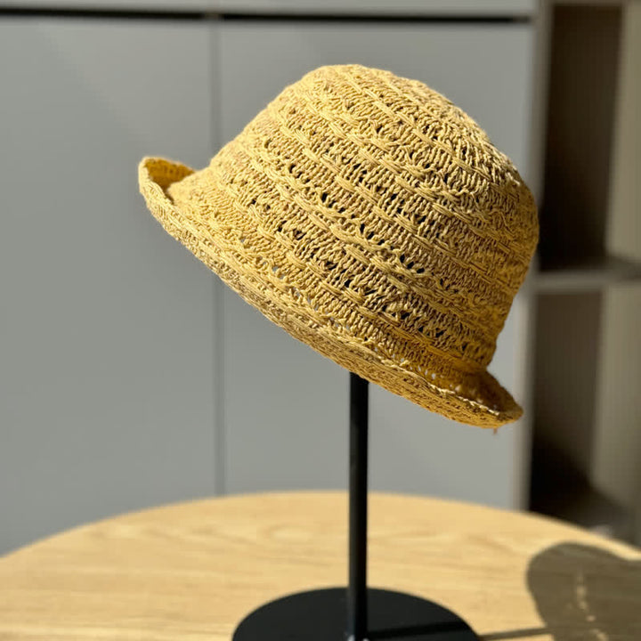 Sombrero de pescador de paja transpirable con borde enrollado unisex
