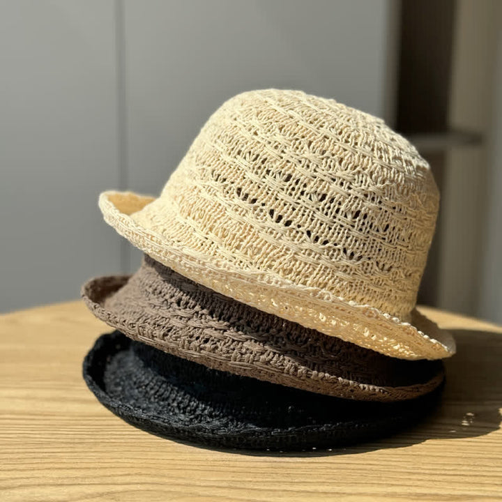 Sombrero de pescador de paja transpirable con borde enrollado unisex
