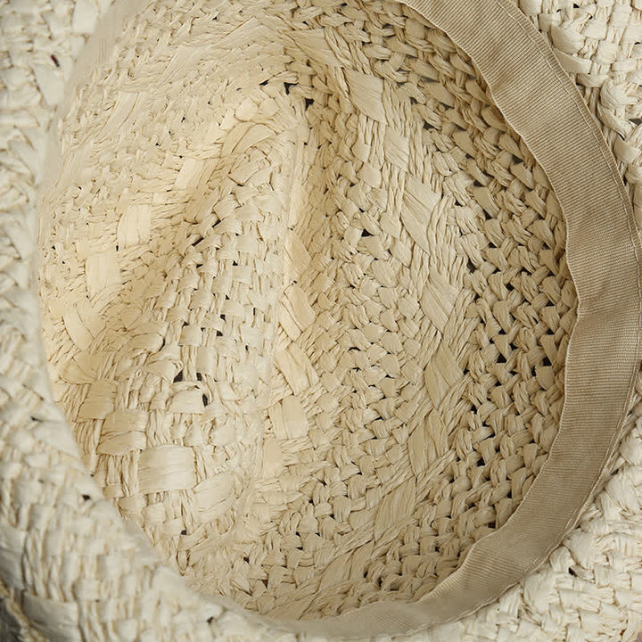 Sombrero fedora de paja unisex estilo bohemio para playa, hecho a mano, para verano