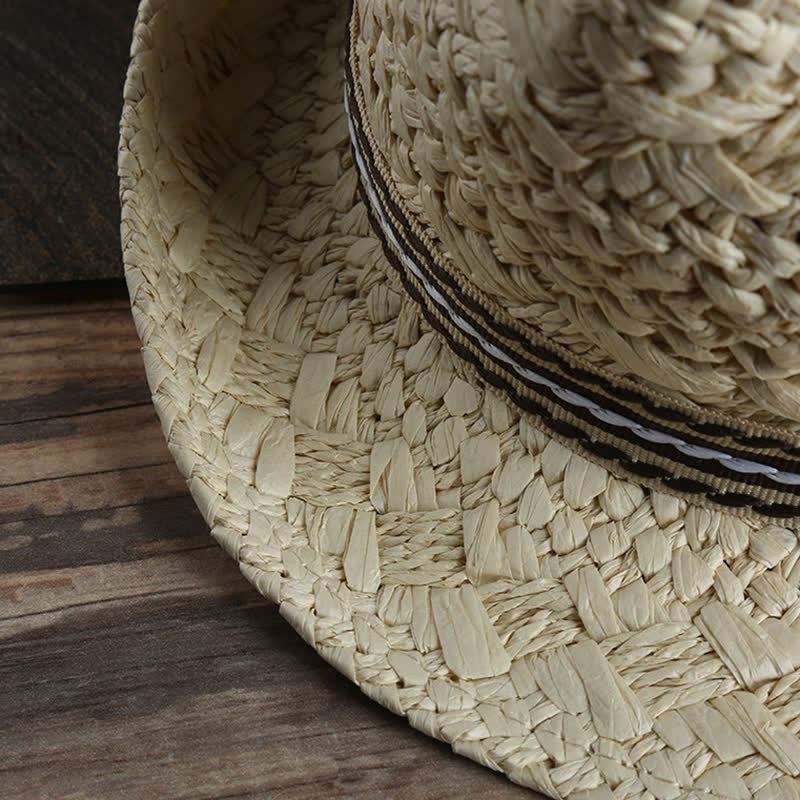 Sombrero fedora de paja unisex estilo bohemio para playa, hecho a mano, para verano