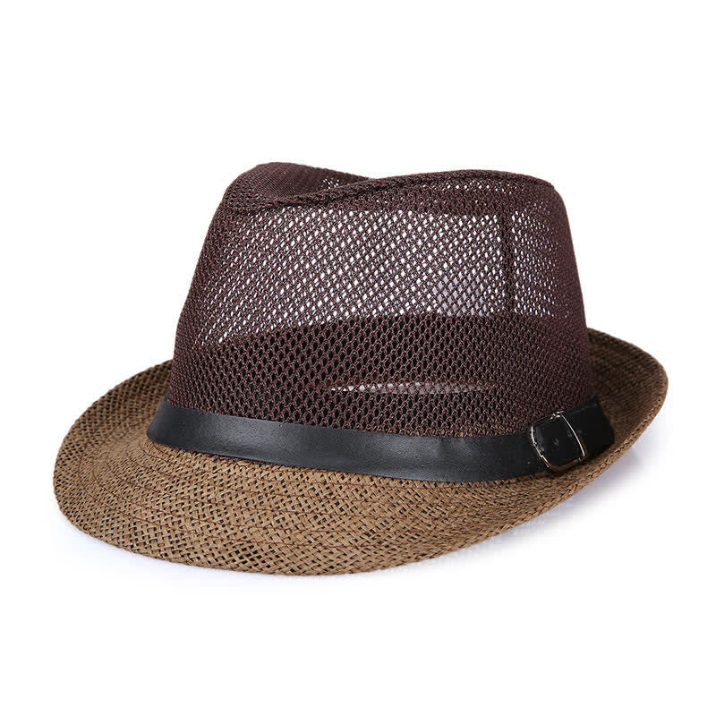 Sombrero Fedora de paja panamá simple y ahuecado para hombre