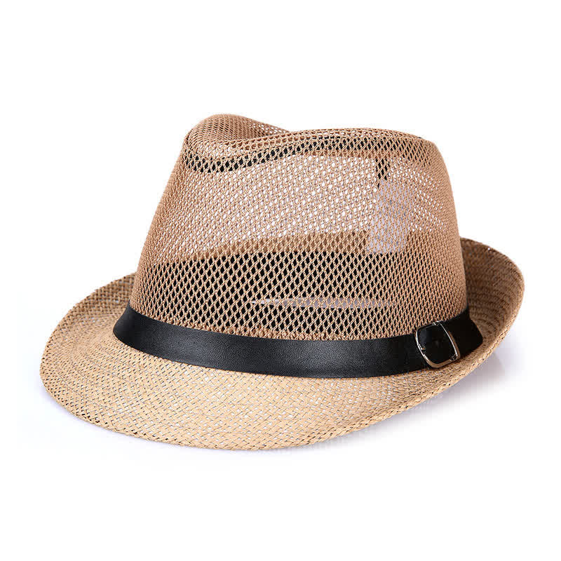 Sombrero Fedora de paja panamá simple y ahuecado para hombre