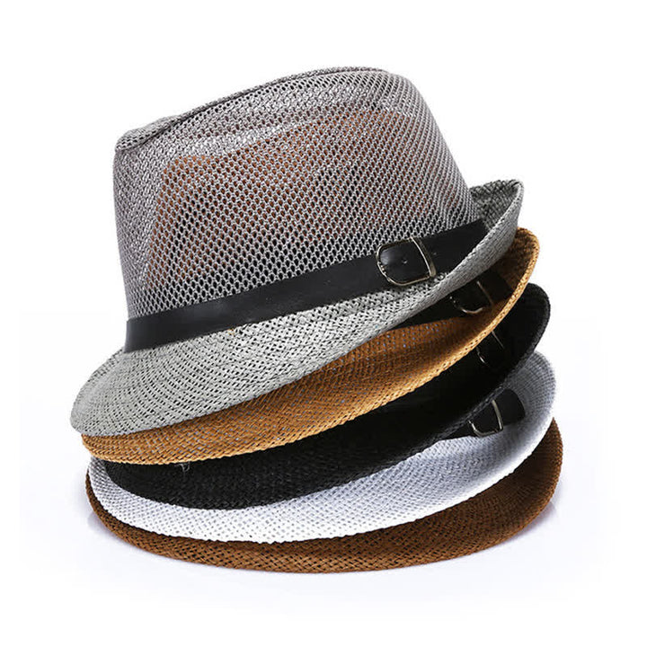 Sombrero Fedora de paja panamá simple y ahuecado para hombre