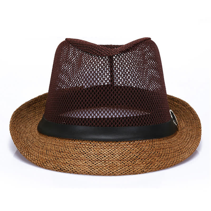 Sombrero Fedora de paja panamá simple y ahuecado para hombre
