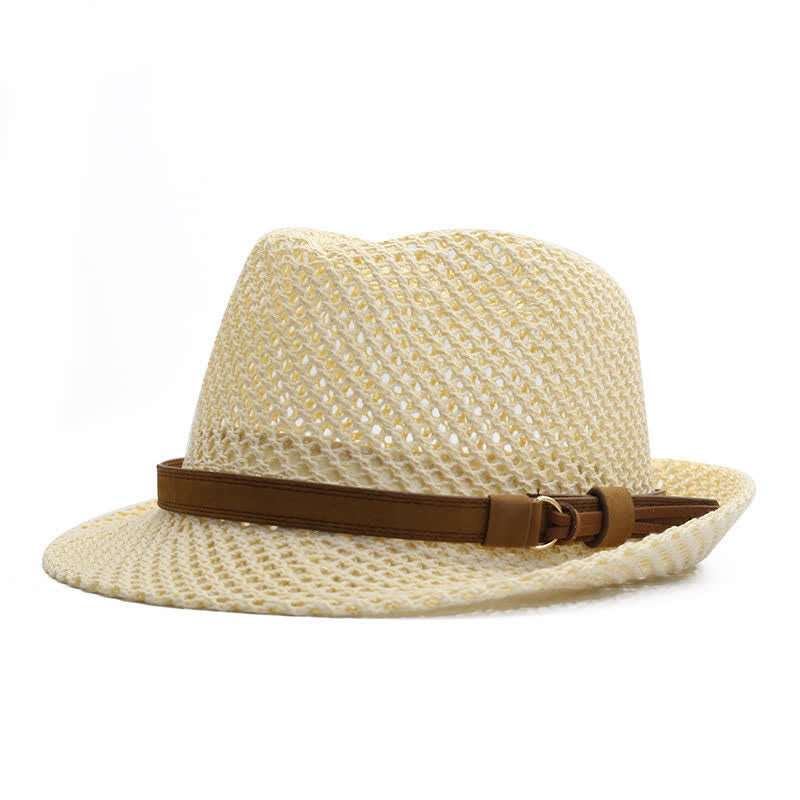 Sombrero Fedora de paja con banda informal tejida a mano para hombre