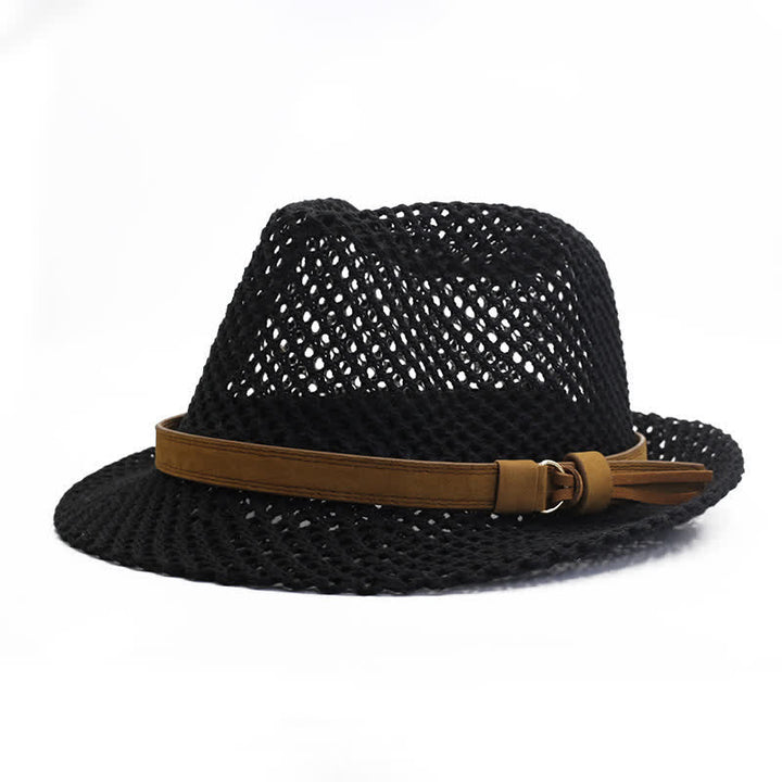 Sombrero Fedora de paja con banda informal tejida a mano para hombre