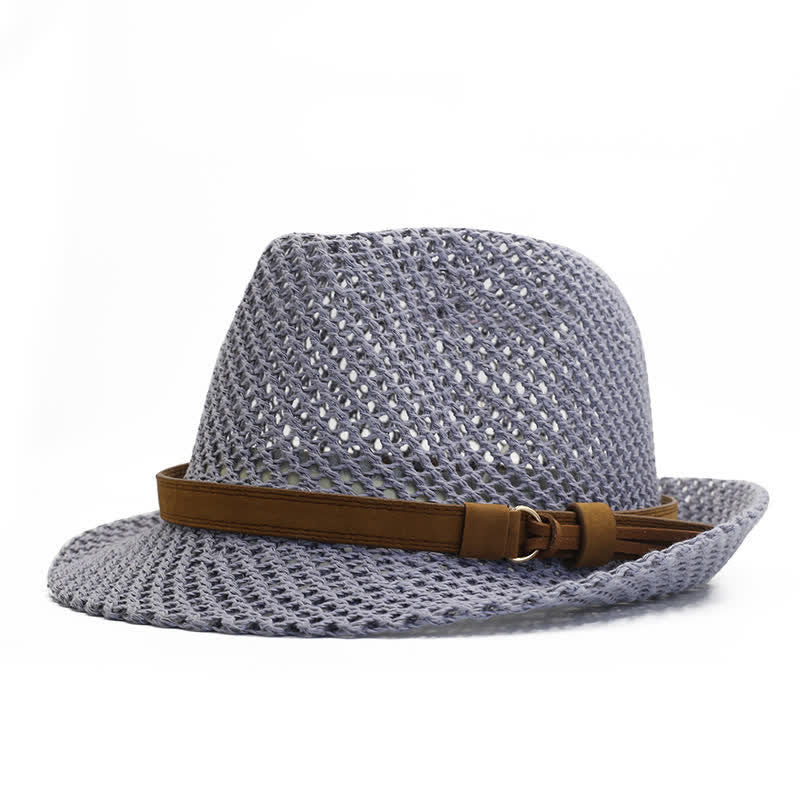 Sombrero Fedora de paja con banda informal tejida a mano para hombre