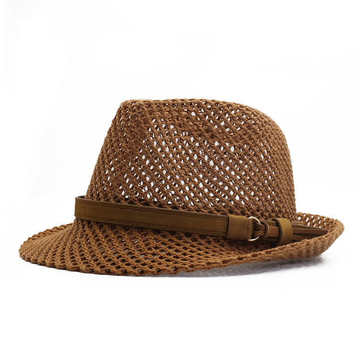 Sombrero Fedora de paja con banda informal tejida a mano para hombre