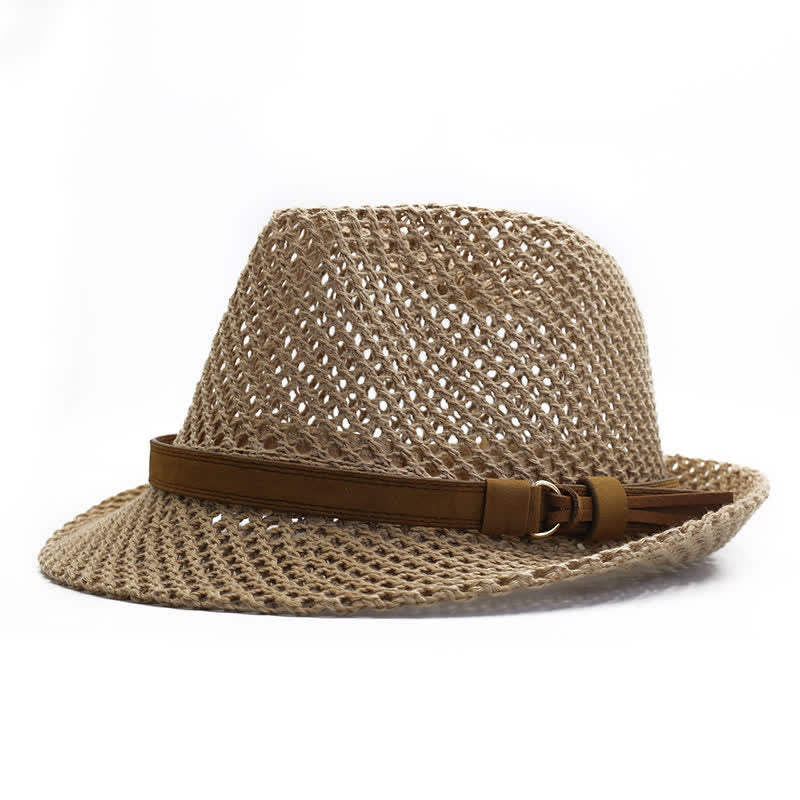 Sombrero Fedora de paja con banda informal tejida a mano para hombre