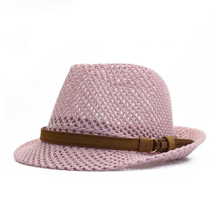 Sombrero Fedora de paja con banda informal tejida a mano para hombre