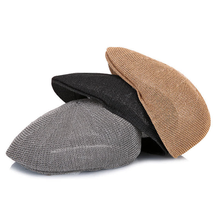Boina de paja de verano de malla transpirable de color sólido para hombre