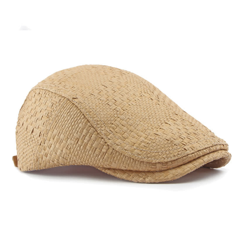 Boina plana unisex con diseño de paja tejida