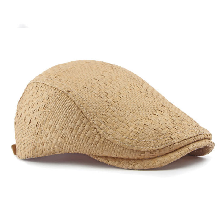 Boina plana unisex con diseño de paja tejida