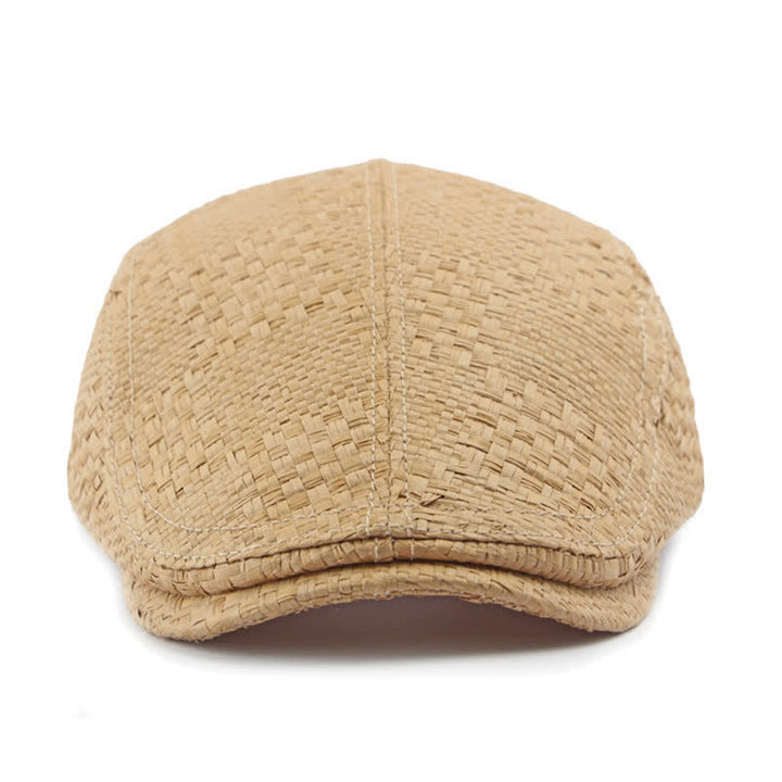 Boina plana unisex con diseño de paja tejida