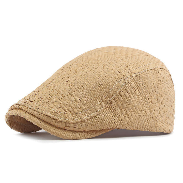 Boina plana unisex con diseño de paja tejida