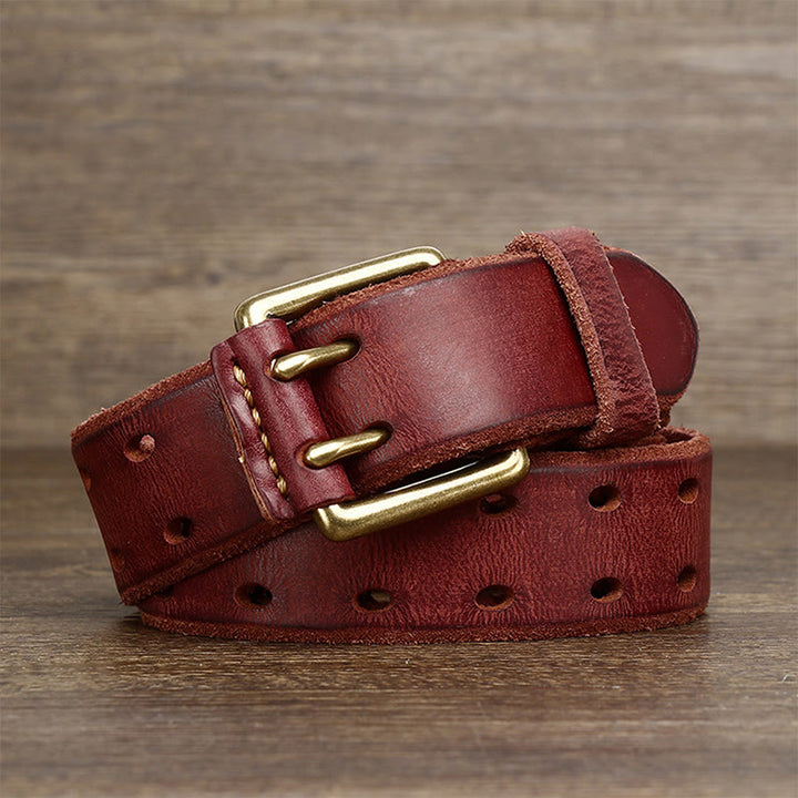 Cinturón de cuero estilo western con hebilla de doble punta y dos agujeros