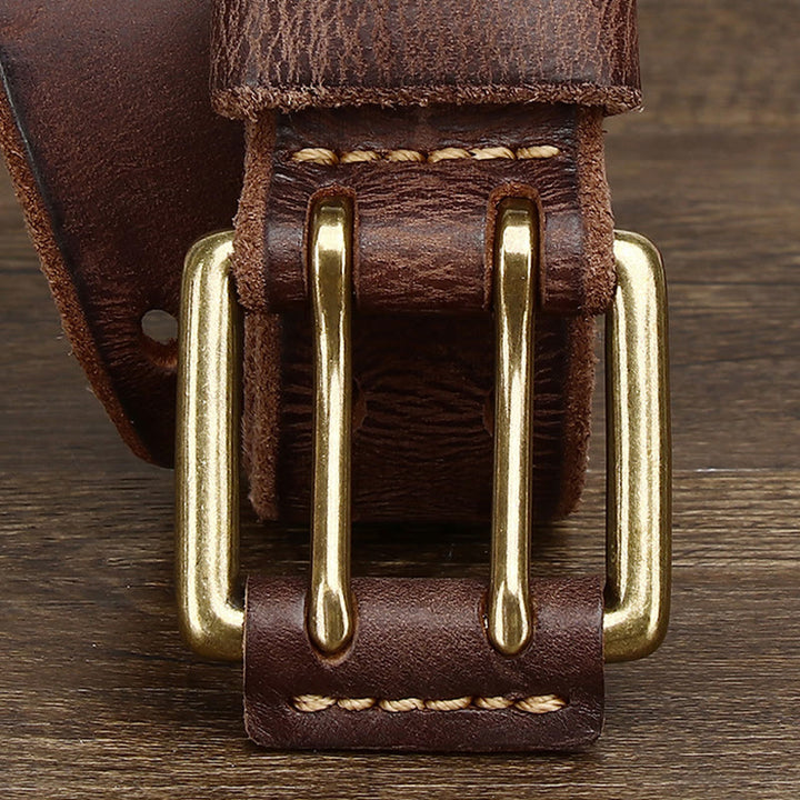 Cinturón de cuero estilo western con hebilla de doble punta y dos agujeros