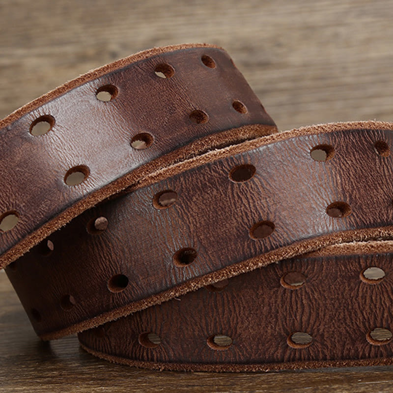 Cinturón de cuero estilo western con hebilla de doble punta y dos agujeros