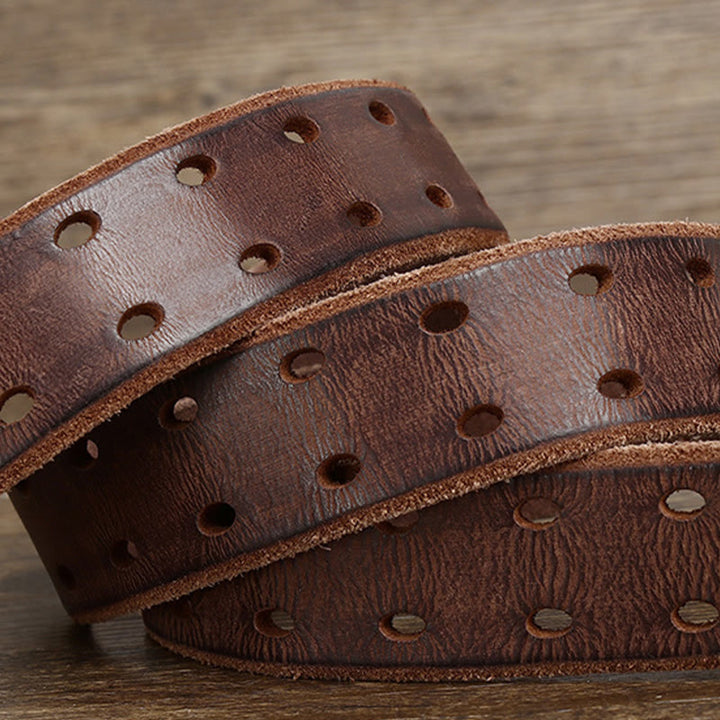 Cinturón de cuero estilo western con hebilla de doble punta y dos agujeros