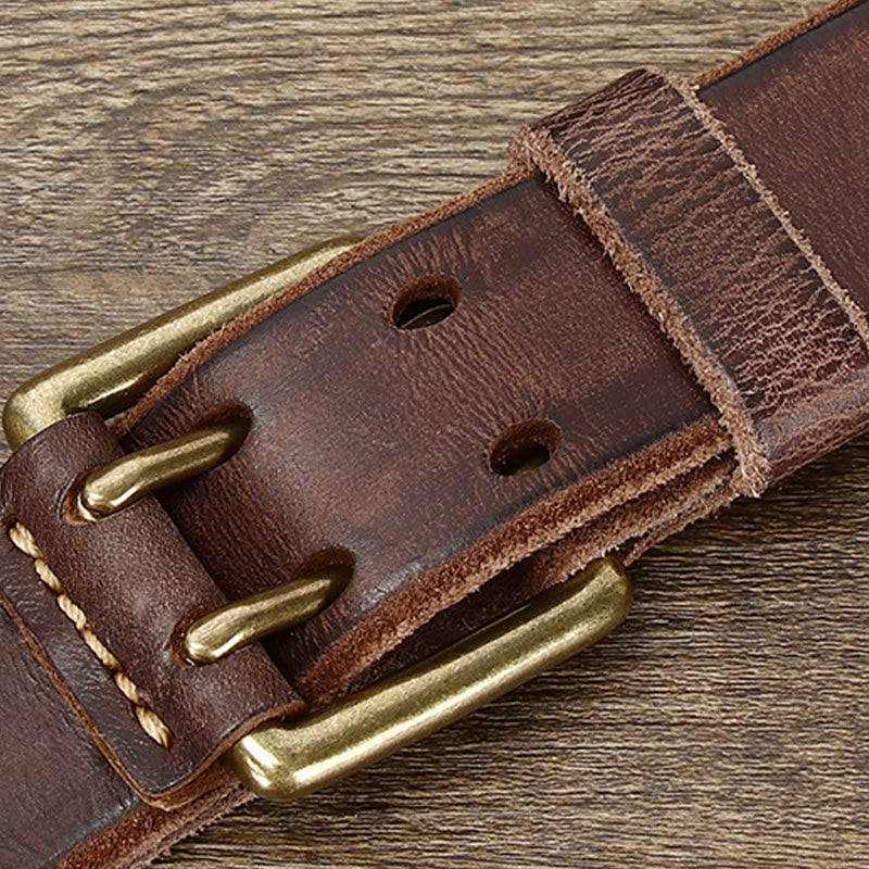 Cinturón de cuero estilo western con hebilla de doble punta y dos agujeros