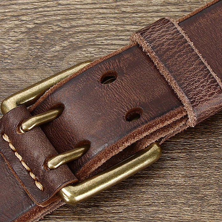 Cinturón de cuero estilo western con hebilla de doble punta y dos agujeros