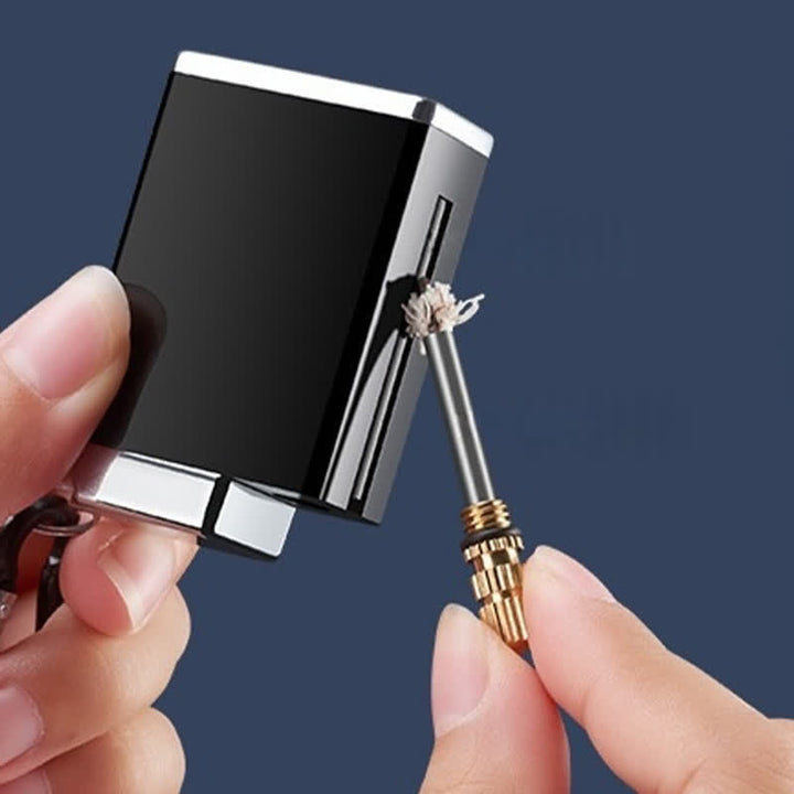 Mini cenicero portátil rectangular 2 en 1 con cerillas y encendedor de queroseno