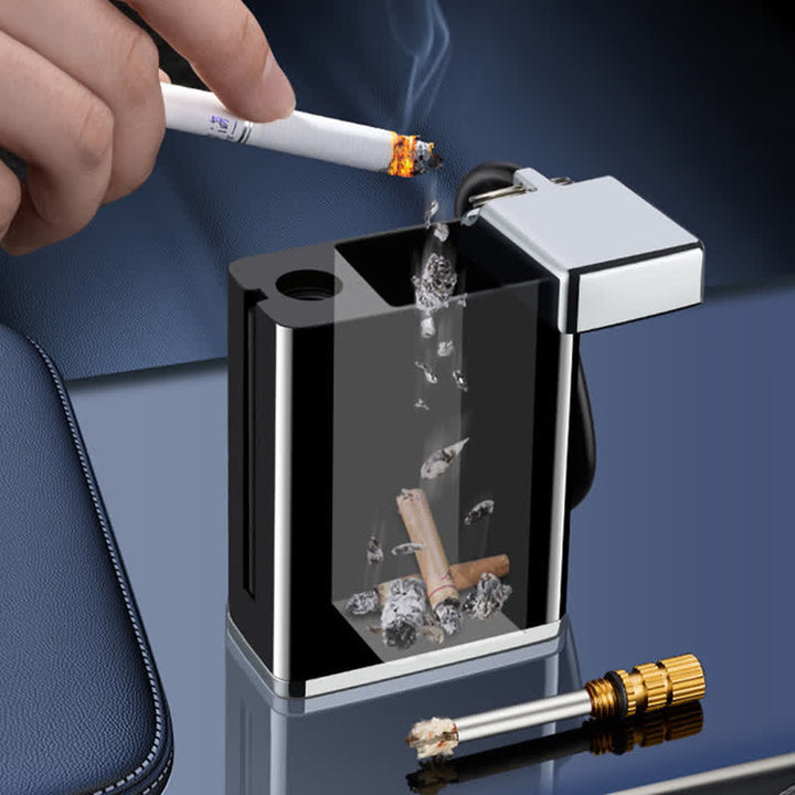 Mini cenicero portátil rectangular 2 en 1 con cerillas y encendedor de queroseno