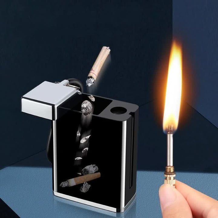 Mini cenicero portátil rectangular 2 en 1 con cerillas y encendedor de queroseno