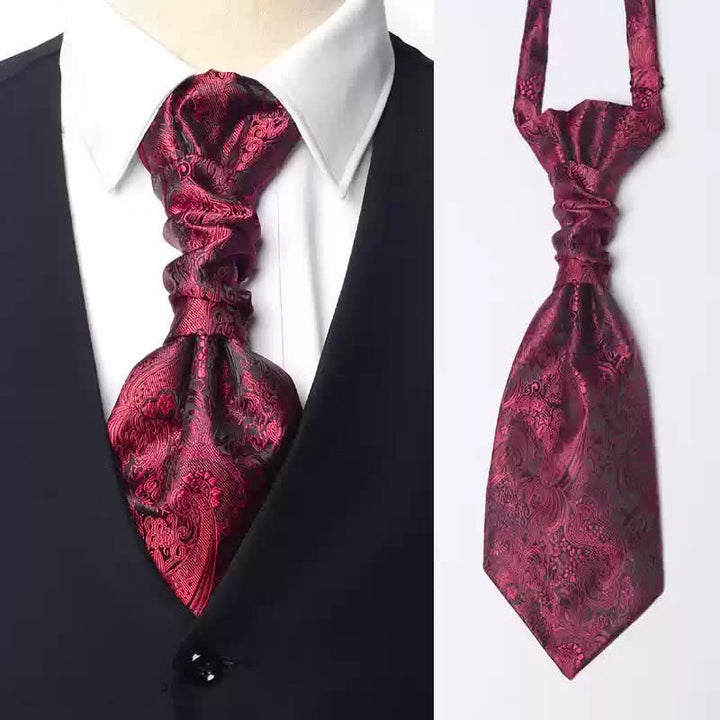 Corbata Ascot con nudo arrugado y estampado paisley preanudada para hombre