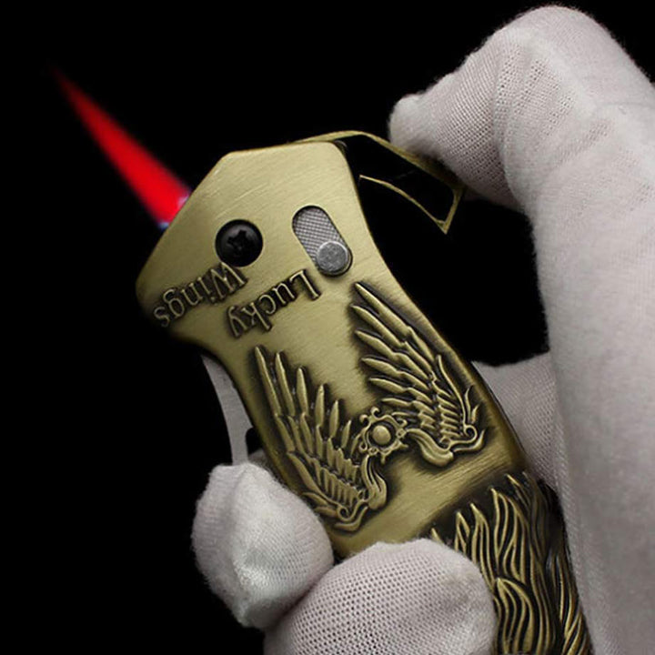 Encendedor de butano recargable con cuchillo plegable y cabeza de águila de metal