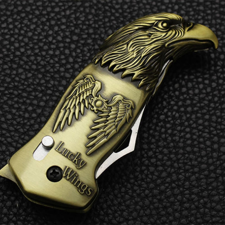 Encendedor de butano recargable con cuchillo plegable y cabeza de águila de metal
