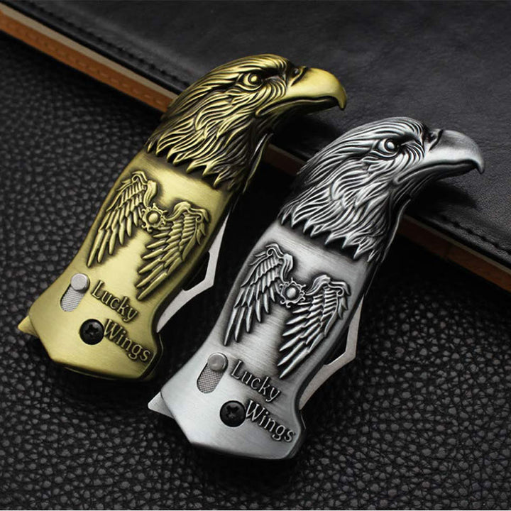 Encendedor de butano recargable con cuchillo plegable y cabeza de águila de metal