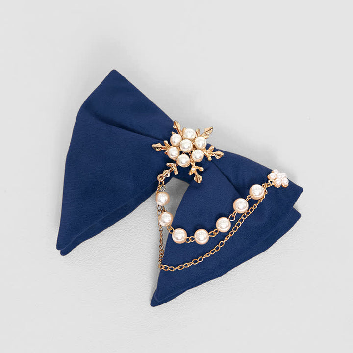 Pajarita de terciopelo con cadena de perlas y copos de nieve para hombre