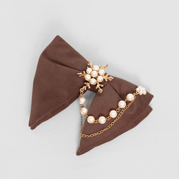 Pajarita de terciopelo con cadena de perlas y copos de nieve para hombre