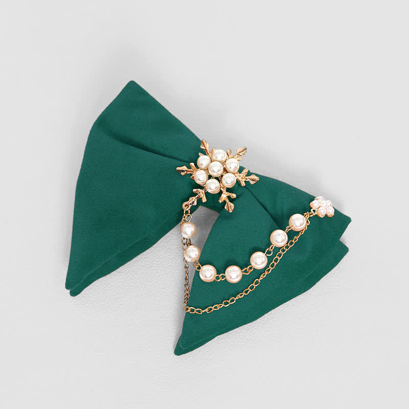 Pajarita de terciopelo con cadena de perlas y copos de nieve para hombre